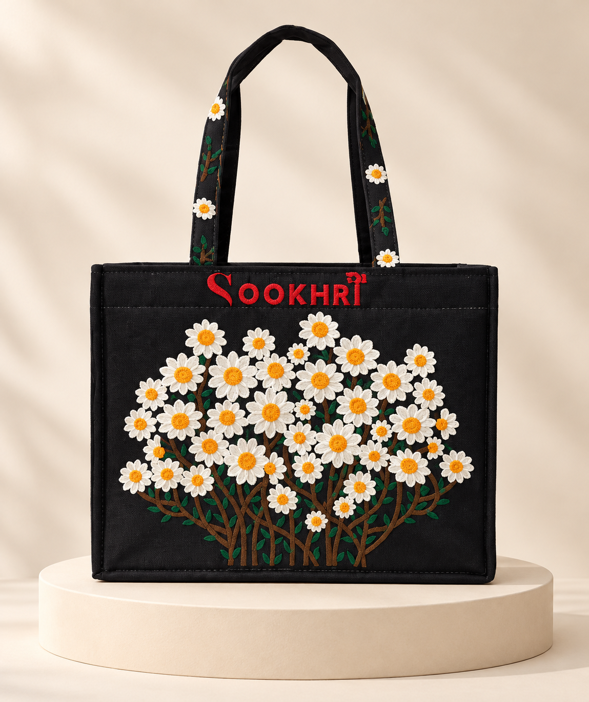 Premium Jute Tote Bag with Double-Sided Floral Embroidery & Top Zipper (Large Size)