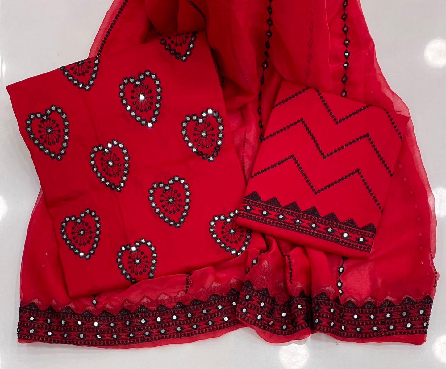 9MM Sitara Heart Embroidered Fancy 3pc Dress 👗