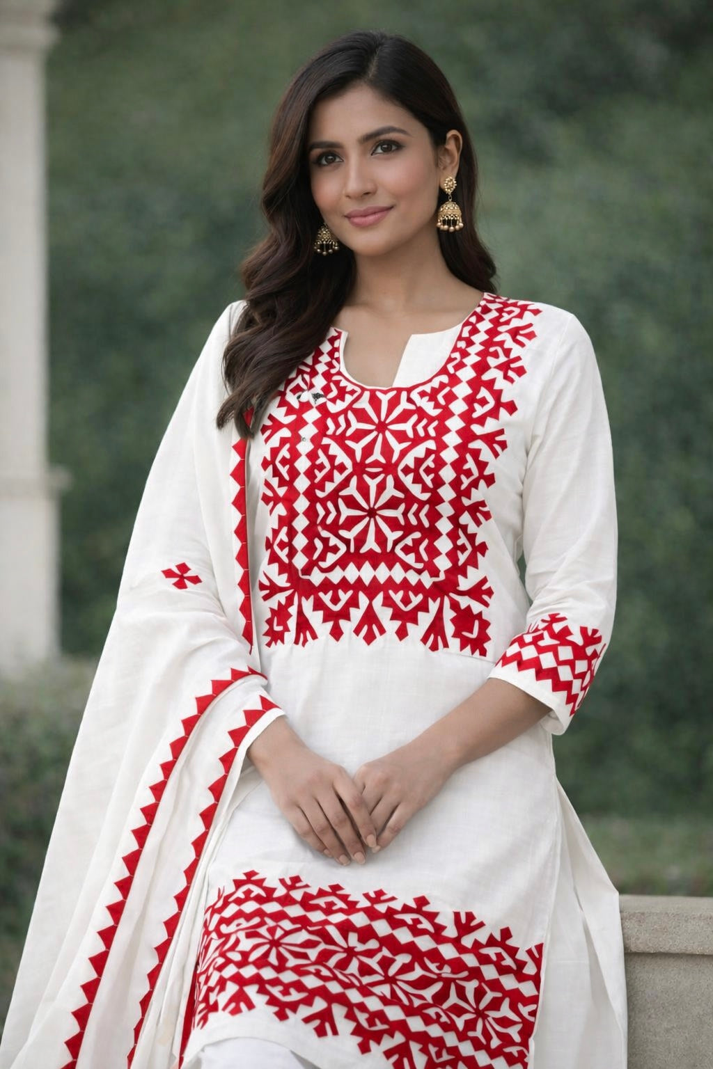 Pure Fancy Handmade Applique Work Soft Cotton Suit with Chiffon Dupatta β 3 Piece Unstitched Dress π