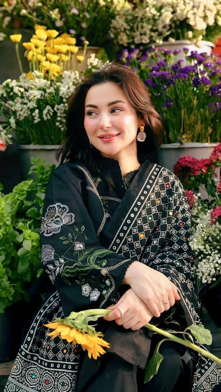 Traditional Block Print Cotton Fabric Multi Sitara Foil Embroidery Ajrak Shawl