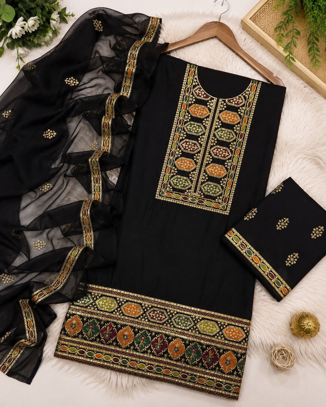 Balochi Multi Sequence Sitara Embroidered Lawn Cotton With Chiffon Dupatta | 3PC Unstitched Dress π
