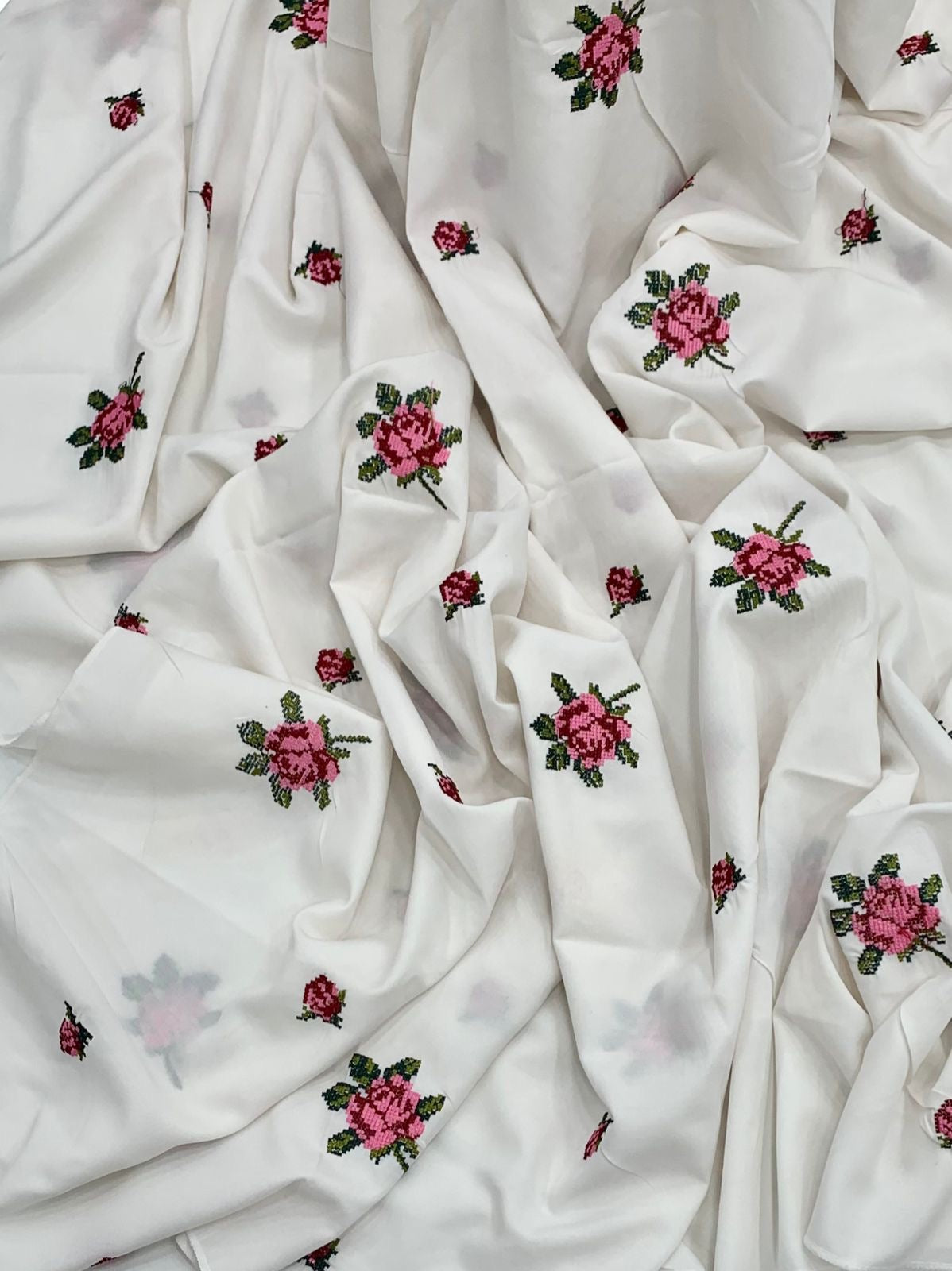 Cross Stitch Gulab Embroidered Ladies Long Chadder