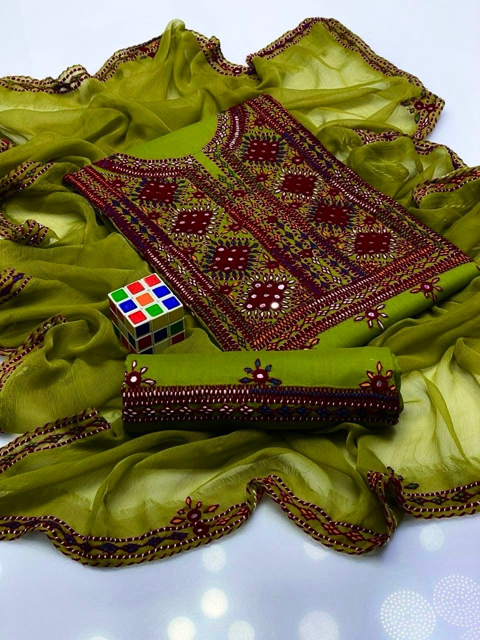 Balochi Handcrafted 3-Piece Suit with Original Mirror Work – Soft Cotton & Chiffon Dupatta