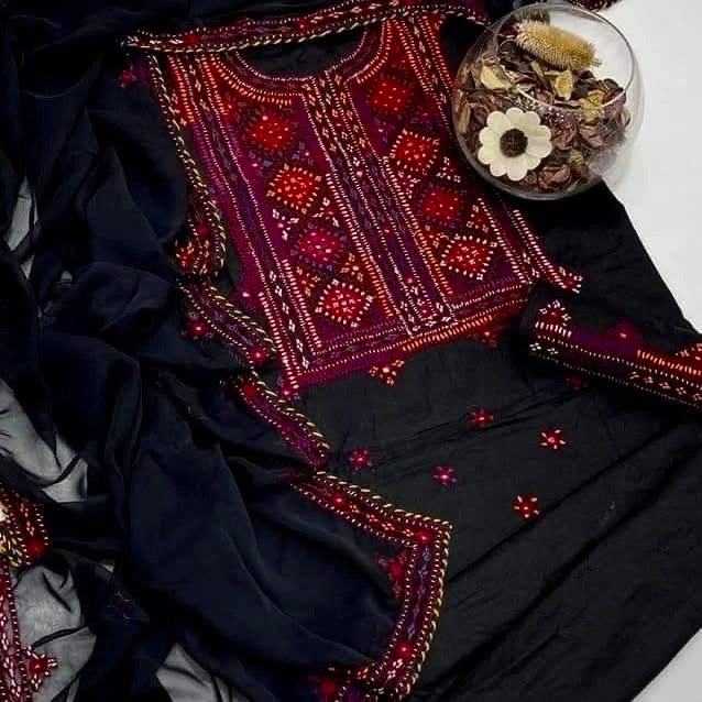 Balochi Handcrafted 3-Piece Suit with Original Mirror Work – Soft Cotton & Chiffon Dupatta
