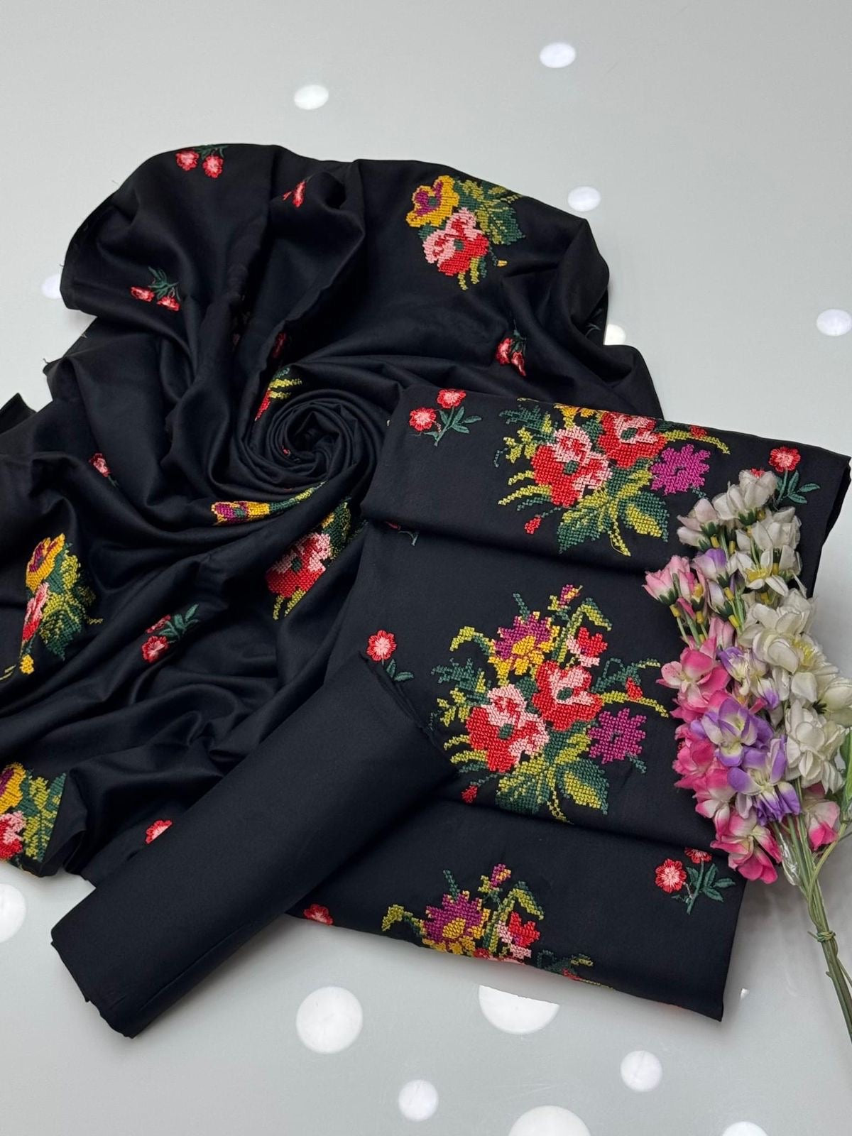 Cross Stitch Flower Embroidered Bunches 3pc Dress