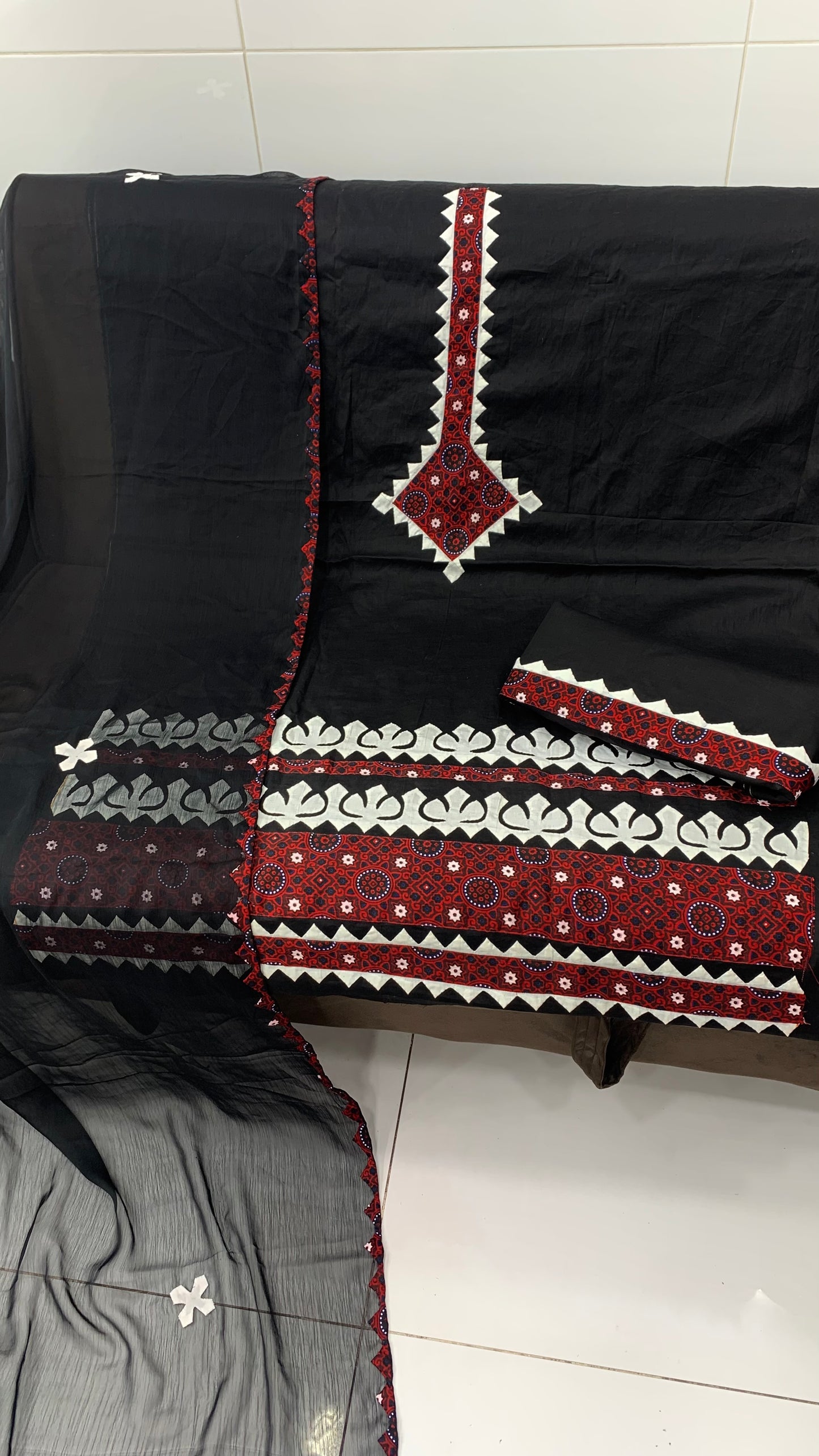 Luxury Handwork Ajrak Applique Dress – Black Edition | Cultural Festive Wear