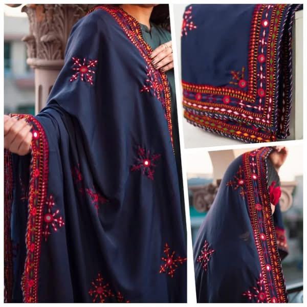 Balochi Handmade Chadar – Pure Mirror Work on Swiss Voil Fabric