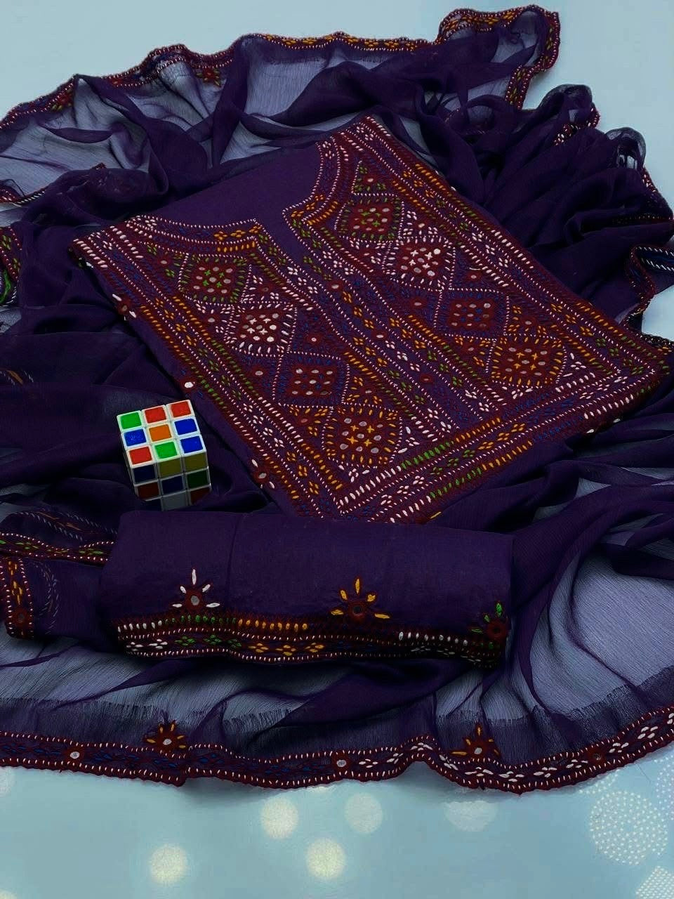 Balochi Handcrafted 3-Piece Suit with Original Mirror Work – Soft Cotton & Chiffon Dupatta