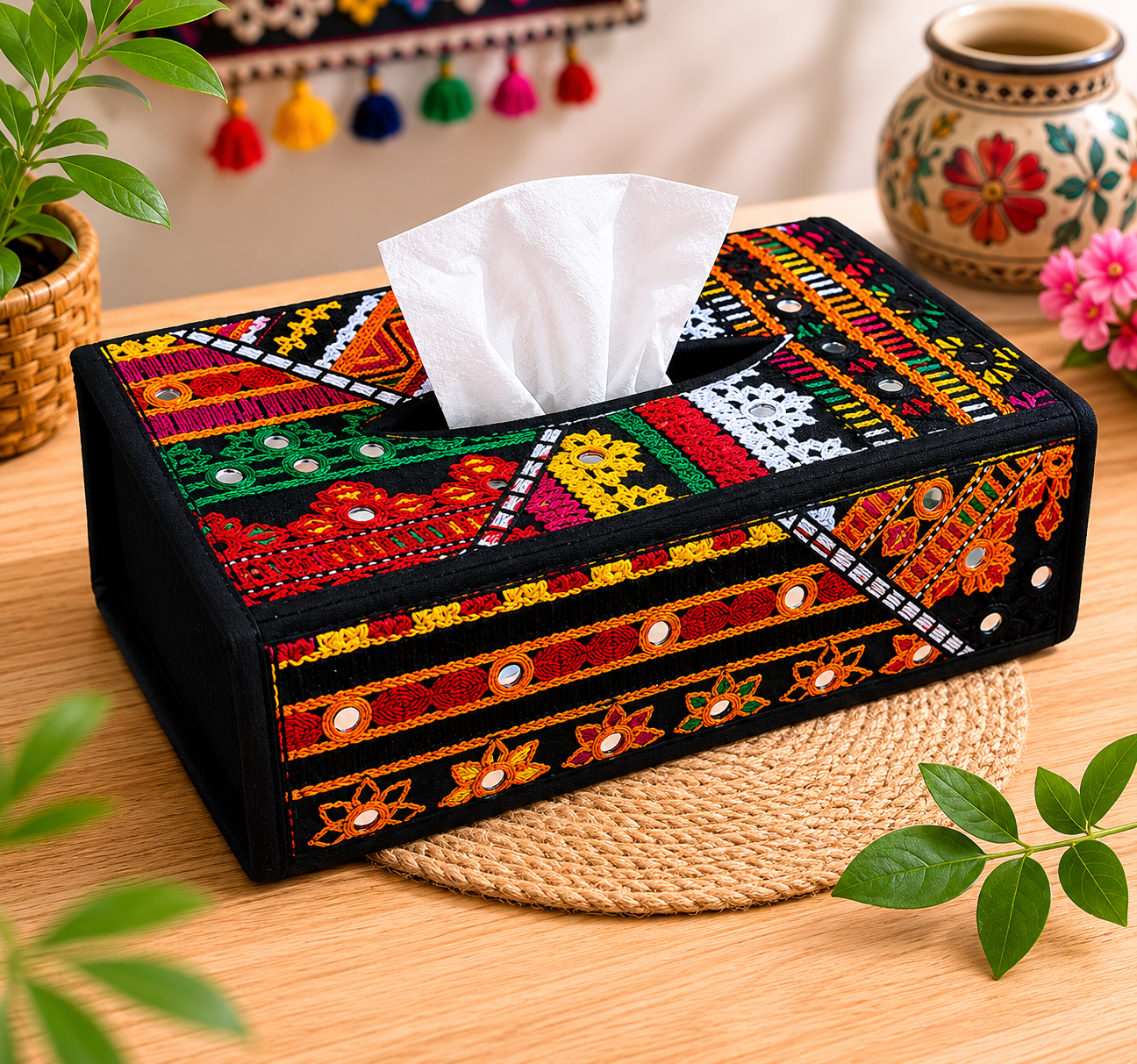 Multi Arri Embroidery Traditional Tissue Box - (Cover Only)