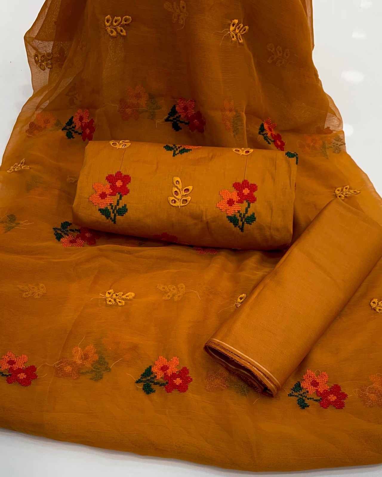 Cross Stitch Flower Bouring Embroidery 3pc Dress