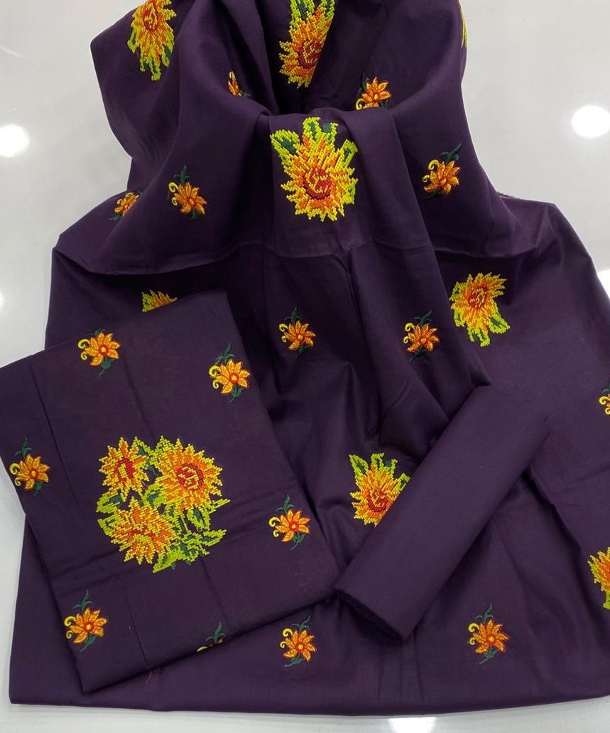 Cross Stitch Sun Flower Embroidered 3pc Dress