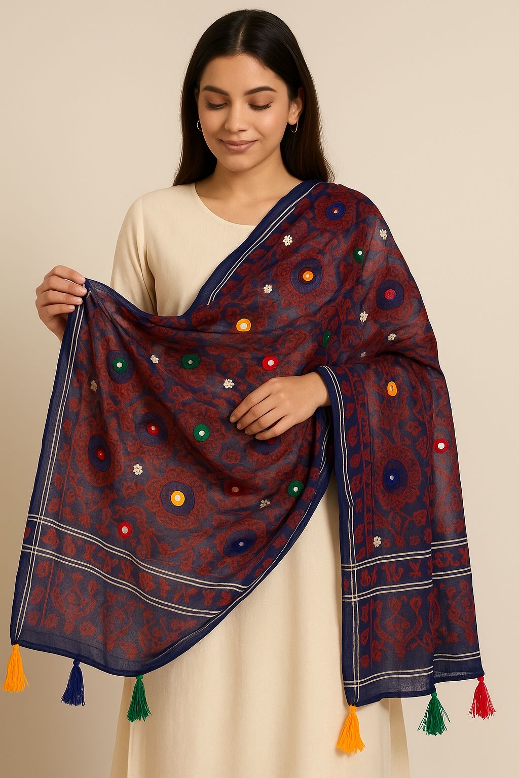 Ajrak Chiffon Dupatta With Multi Foil Work