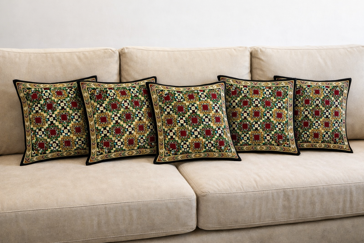 Traditional Embroidered Cushion Cover Set (5 Pieces) – 16x16 Inches