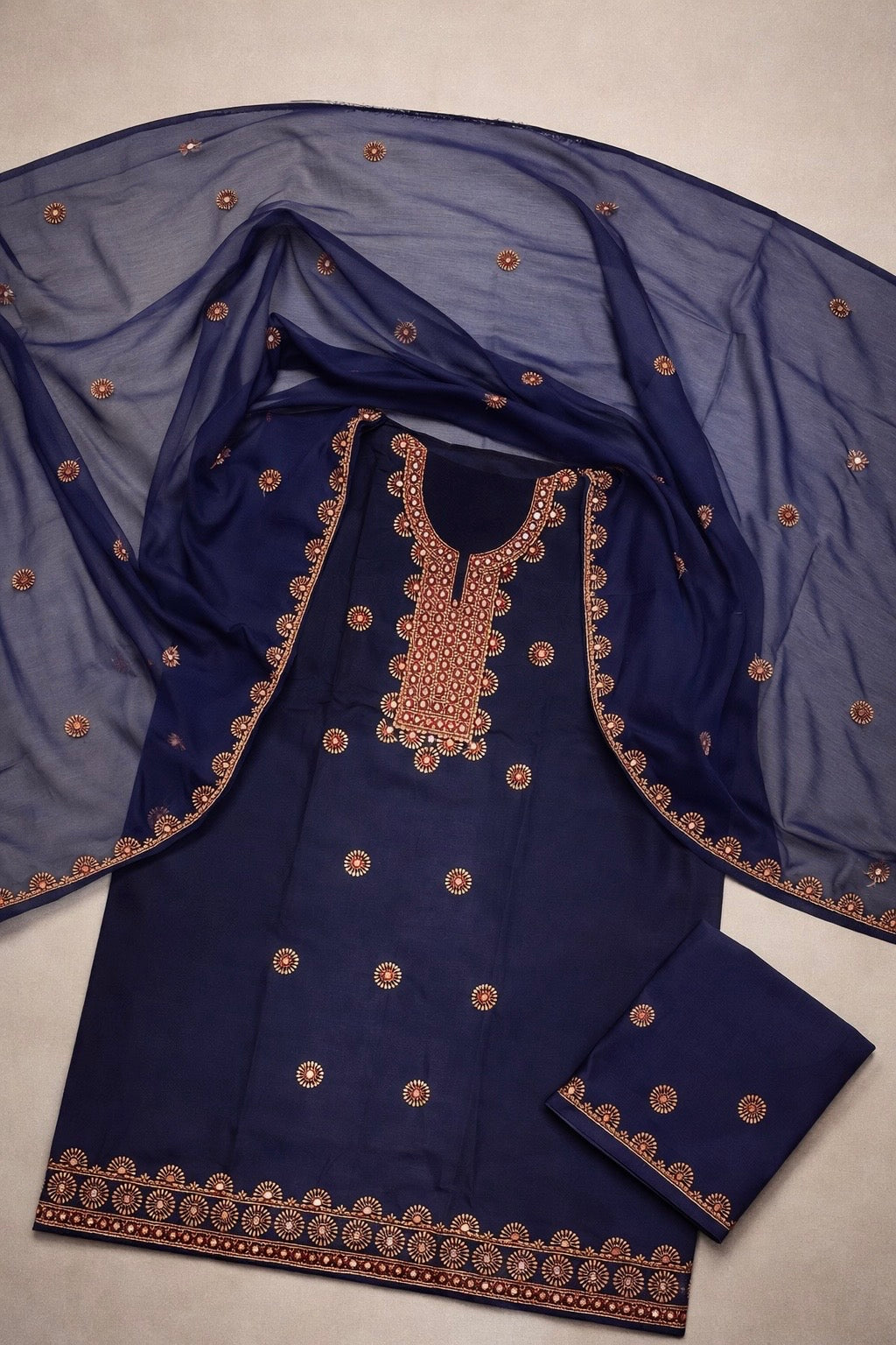 9MM Sitara Resham Thread Machine Embroidered Lawn Cotton with Chiffon Dupatta - 3PC Unstitched Dress π