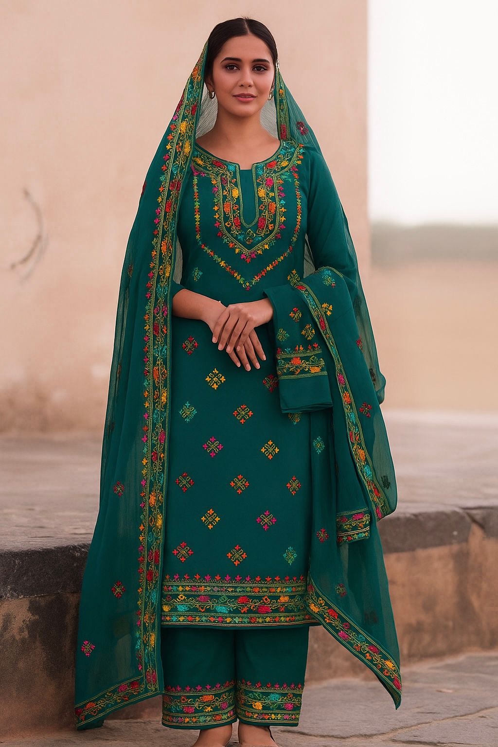 Pakka Handmade Work Style Computer Multi Embroidered 3pc Dress 👗