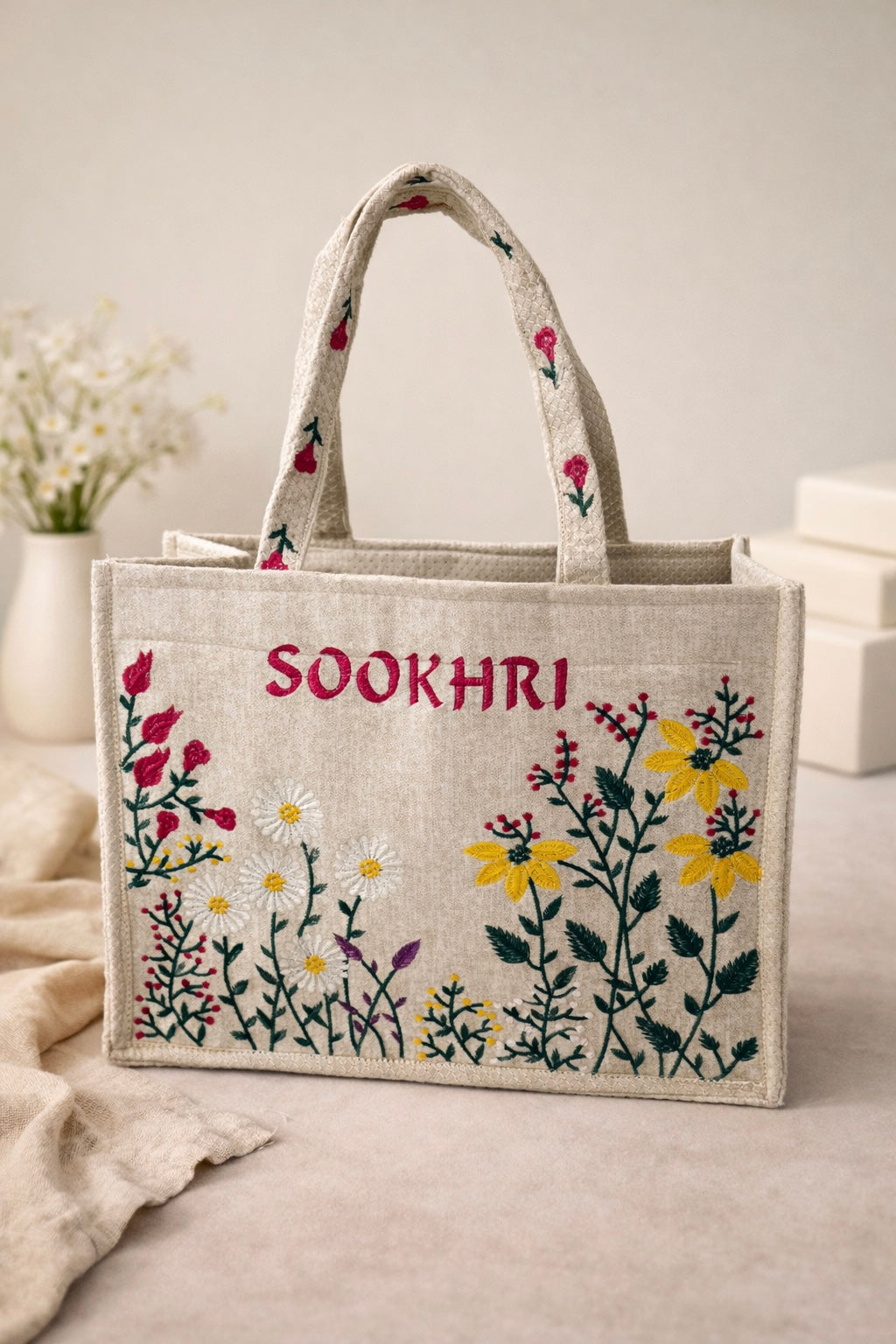 Sookhri Floral Embroidered Black Handbag – Soft Velvet Fabric