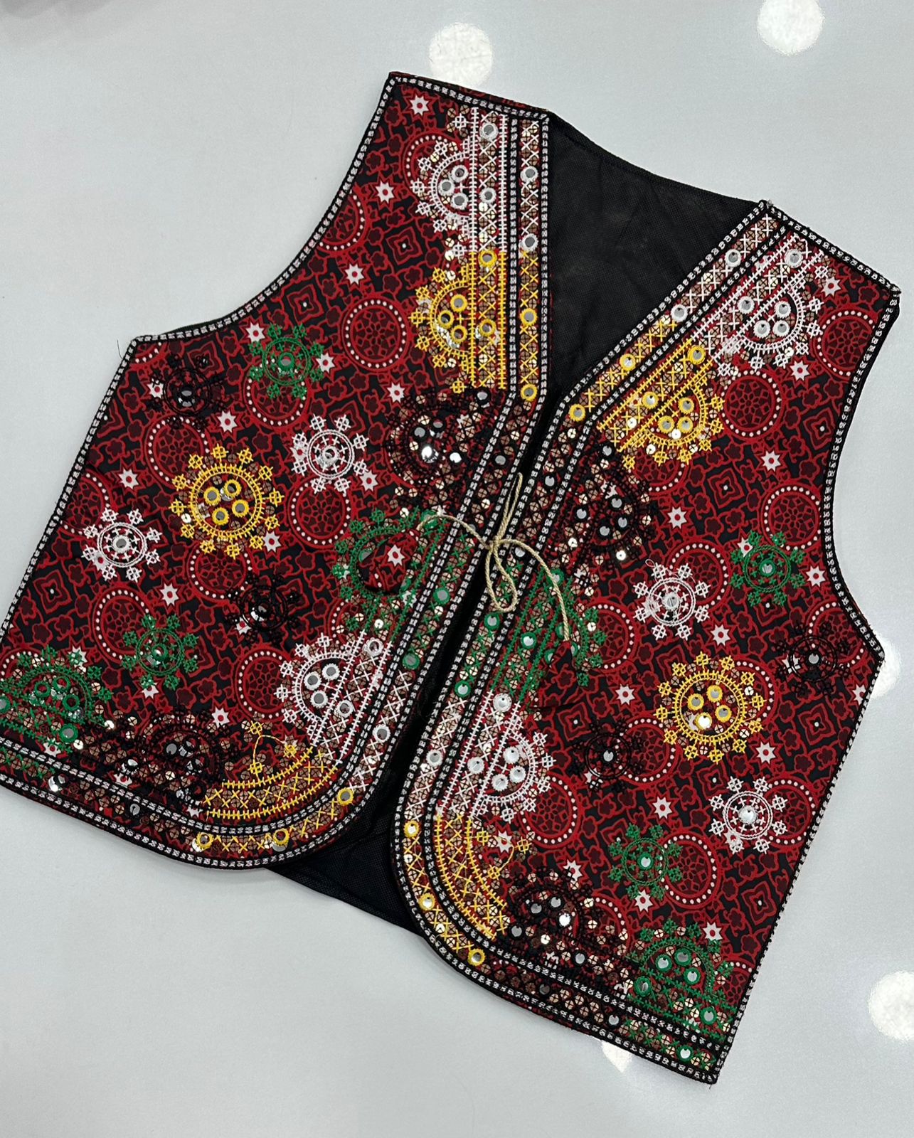 Ajrak Multi-Embroidered Ladies Koti – Traditional Sindhi Sitara Work
