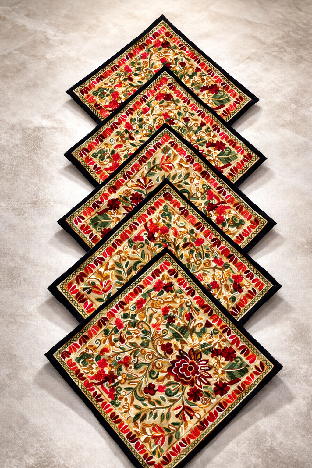 Traditional Embroidered Cushion Cover Set (5 Pieces) – 16x16 Inches