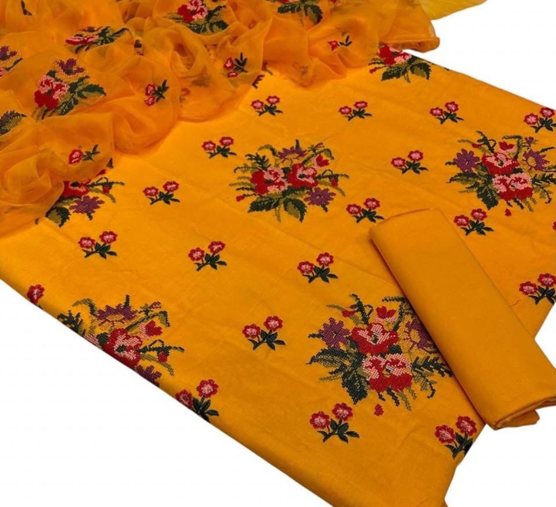 Cross Stitch Flower Jaal Embroidered 3pc