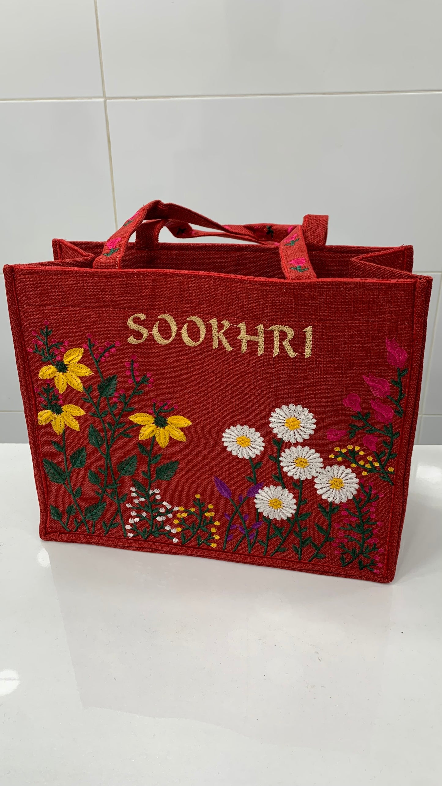 Traditional Jute Fabric Flower Embroidered Handbags