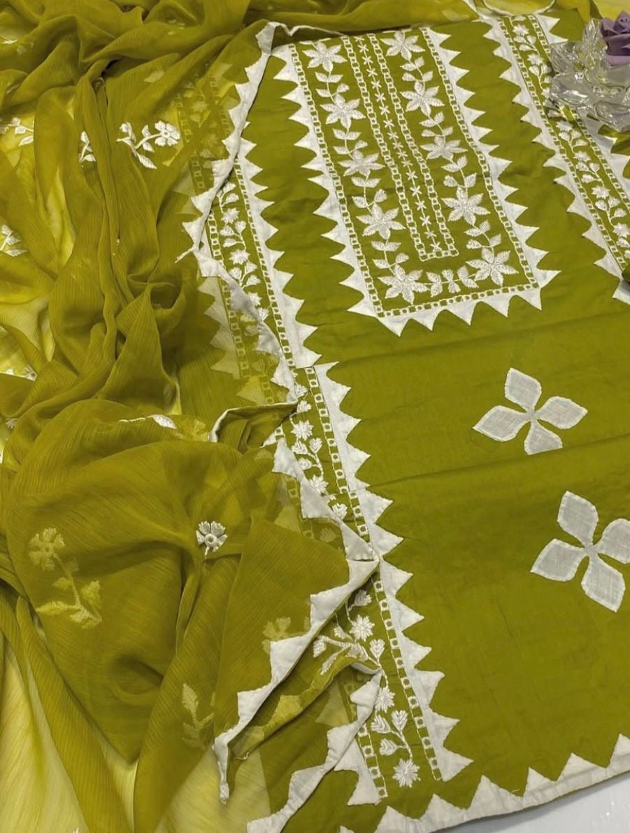 Applic Handmade With Computer Embroidery 3pc Dress 👗