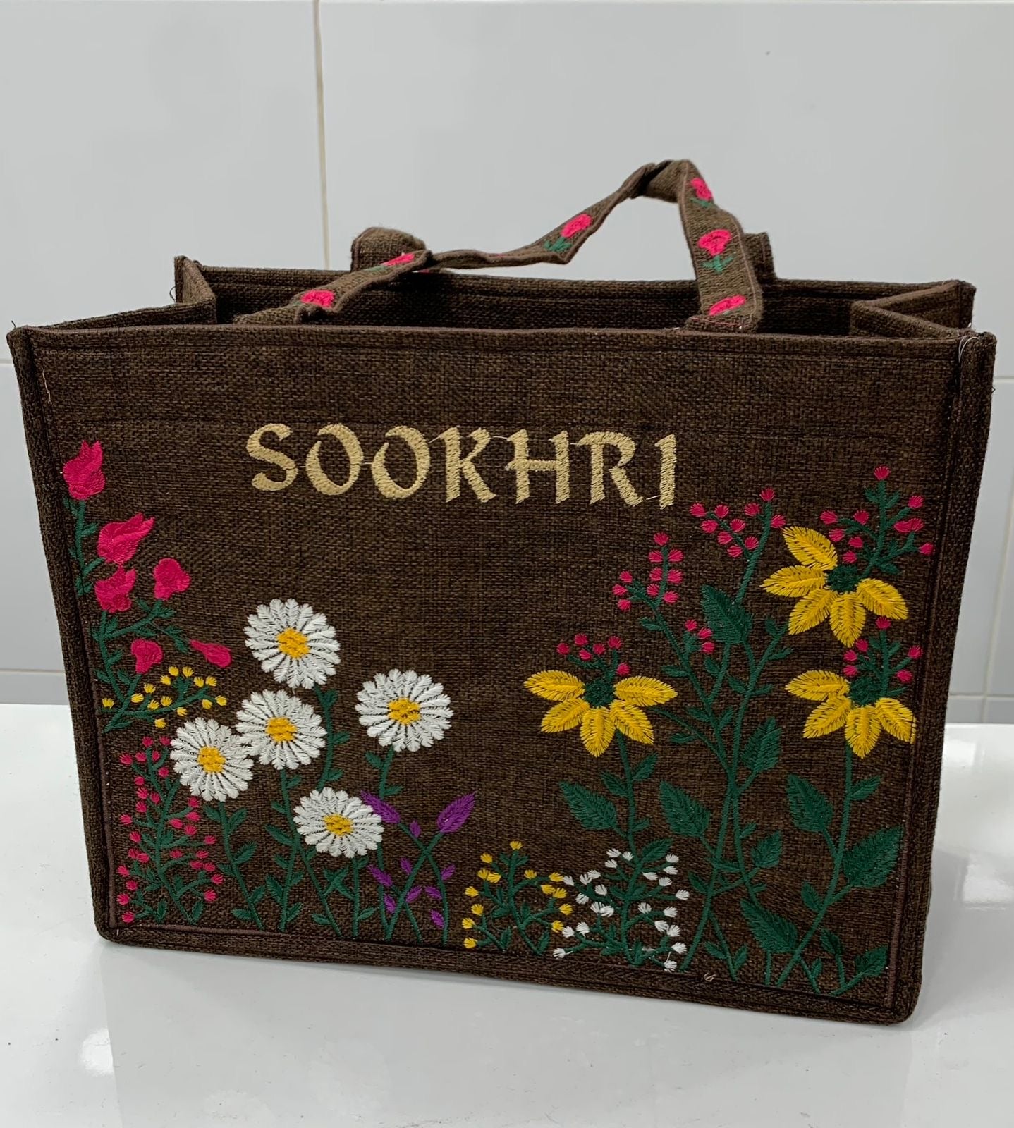 Traditional Jute Fabric Flower Embroidered Handbags