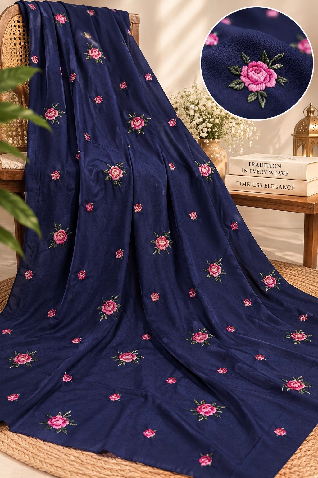 Cross Stitch Gulab Embroidered Ladies Long Chadder