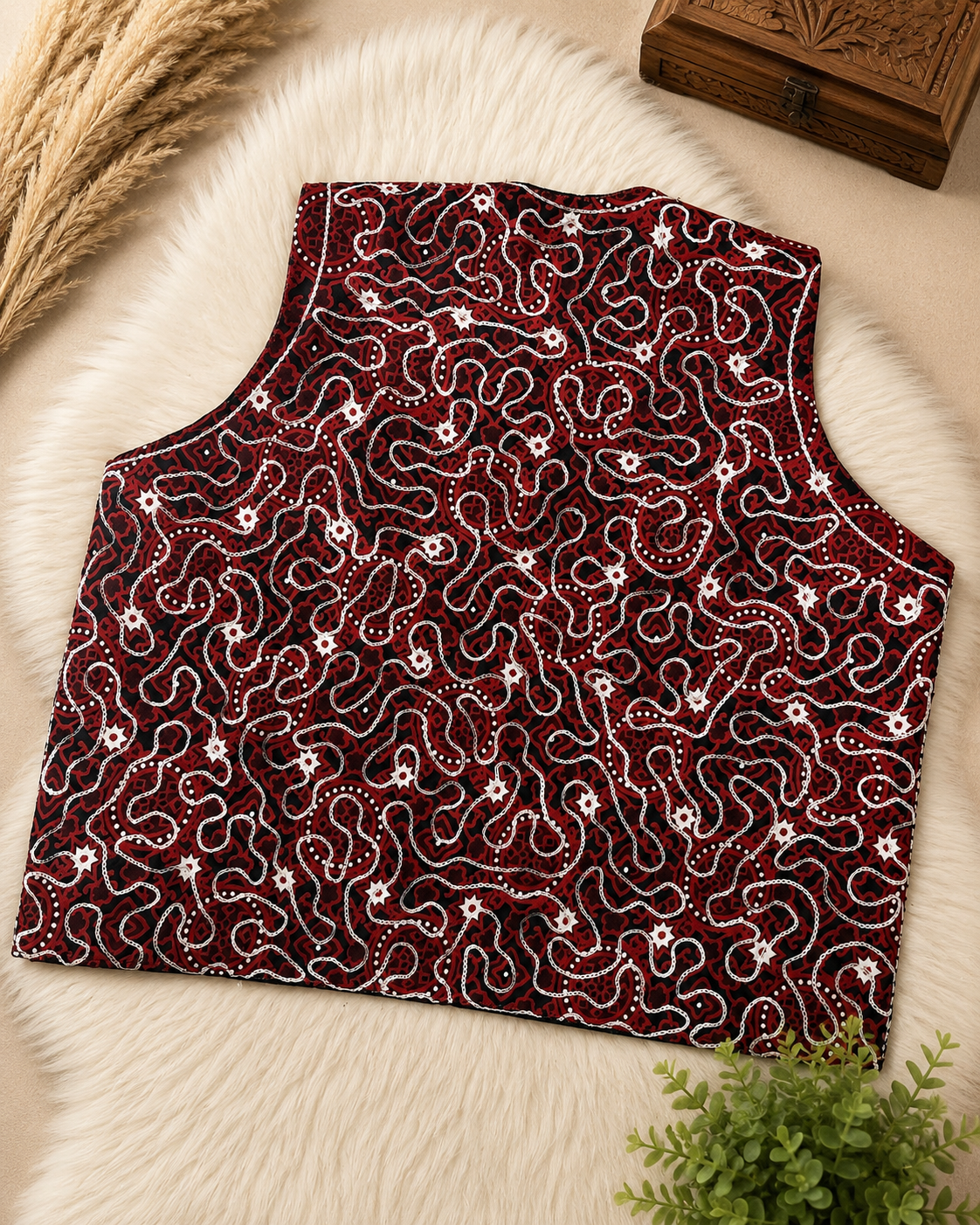 Ajrak Traditional Sitara Ari Embroidered Koti (For 5 To 6 Year Girls)