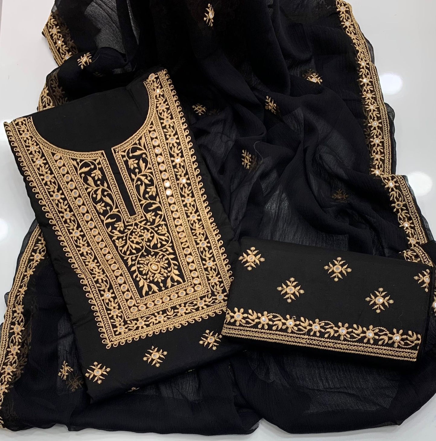 9MM Sitara Glass Gala Style Embroidered 3pc Dress