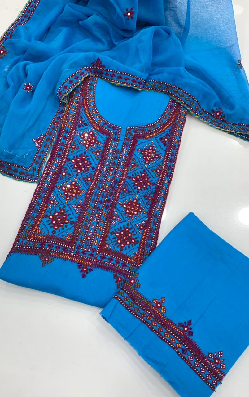 Balochi Handcrafted 3-Piece Suit with Original Mirror Work – Soft Cotton & Chiffon Dupatta
