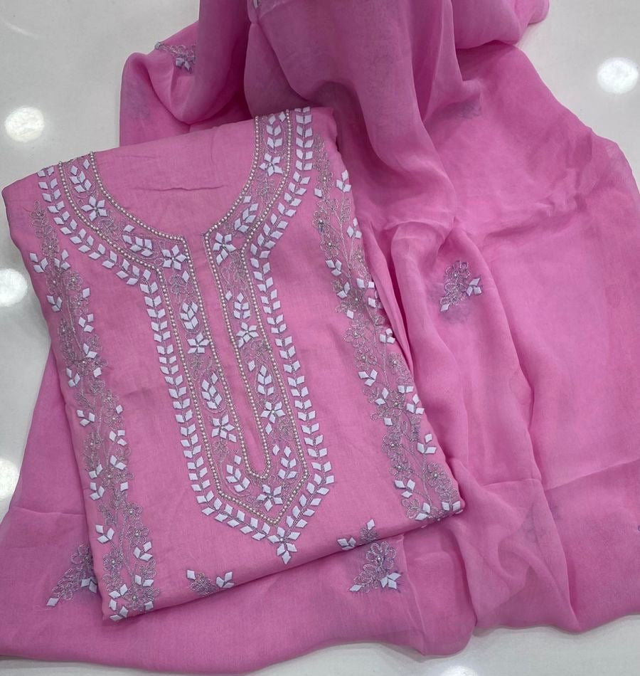 Handmade Patti Applic Zari Pearl Work 3pc Dress 👗
