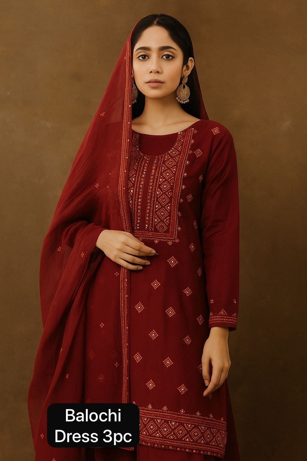 Balochi 9MM Sitara Thick Thread Work 3pc Dress 👗