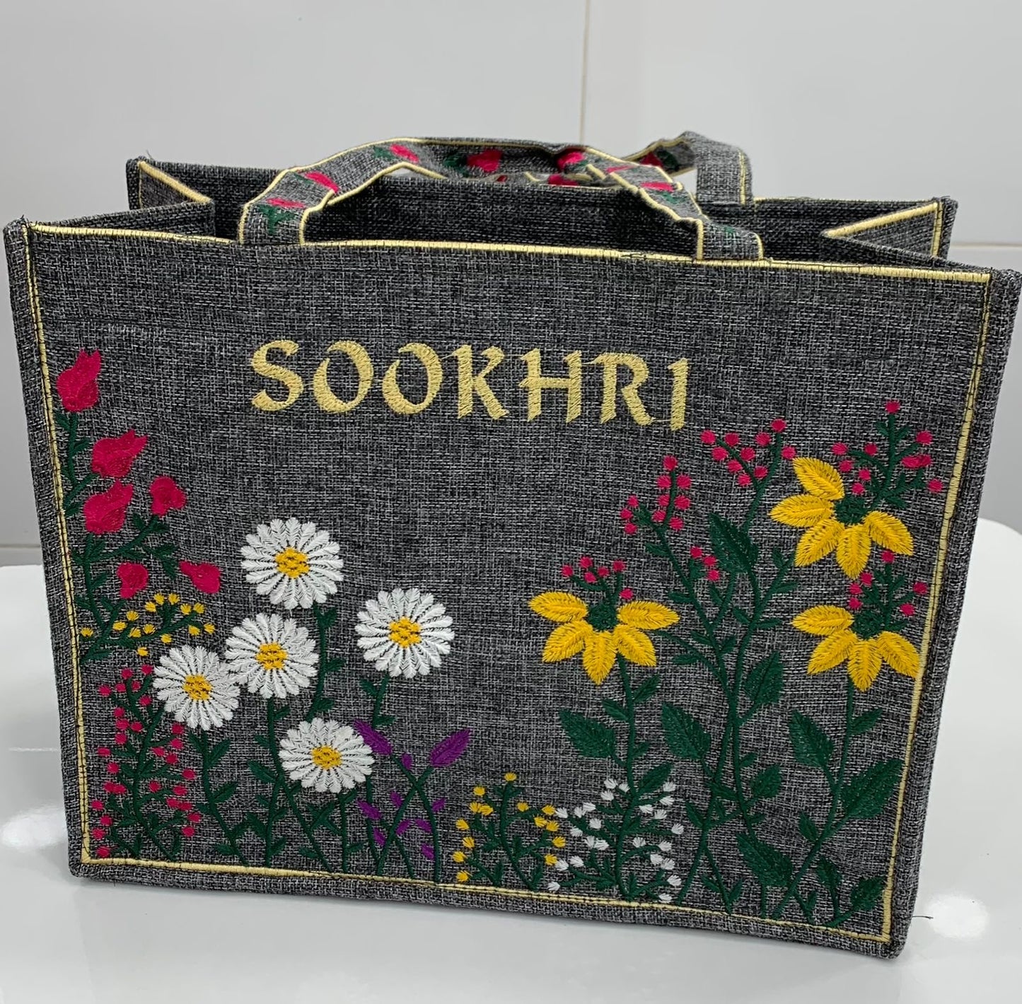 Traditional Jute Fabric Flower Embroidered Handbags