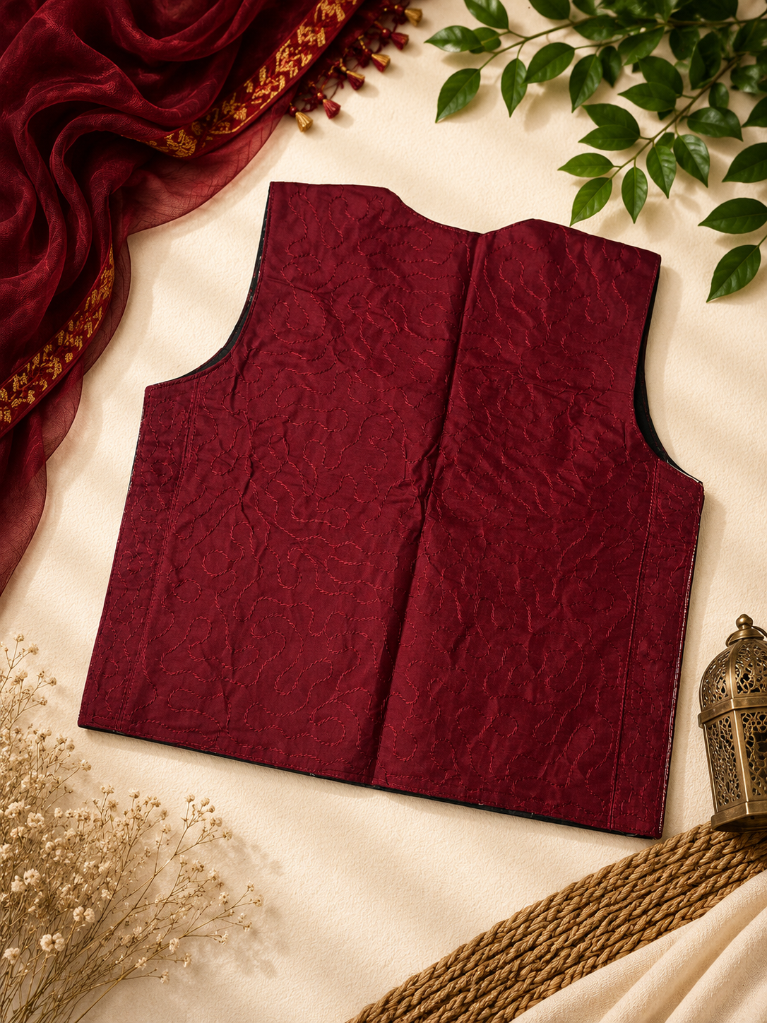 9MM Sitara Full Front Embroidered Ladies Traditional Koti – Maroon | Standard Size