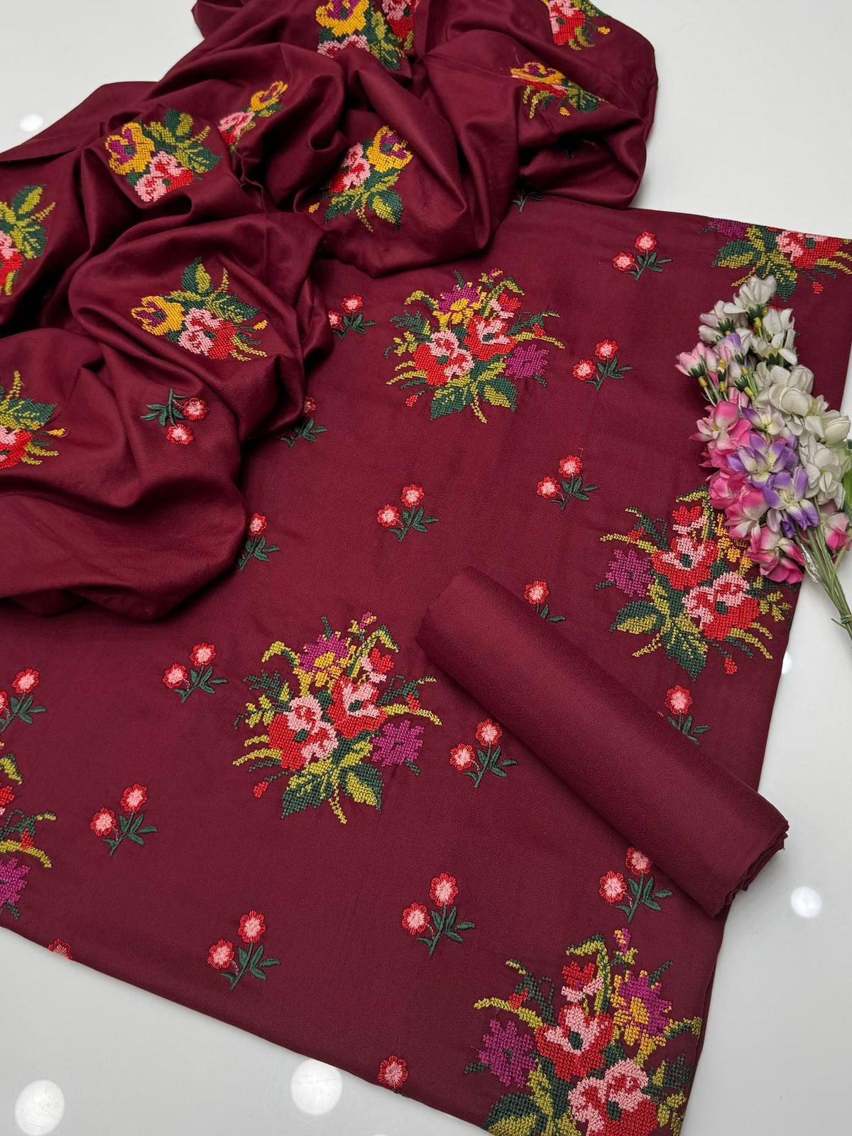 Cross Stitch Flower Embroidered Bunches 3pc Dress