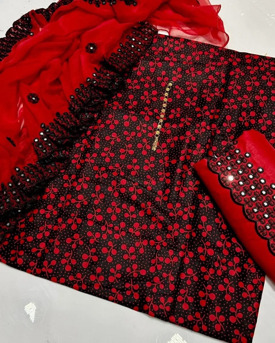 Rimsha Classic Printed Lawn With Chiffon Sitara Embroiderd Fancy 3pc Dress π