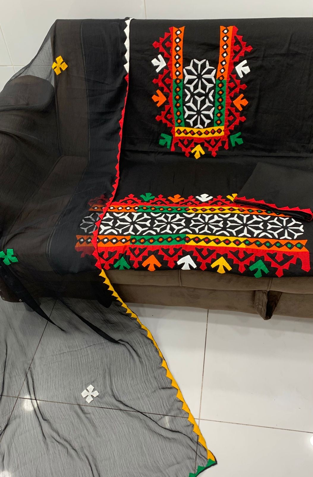Multi Applic Handwork Fancy 3pc Dress