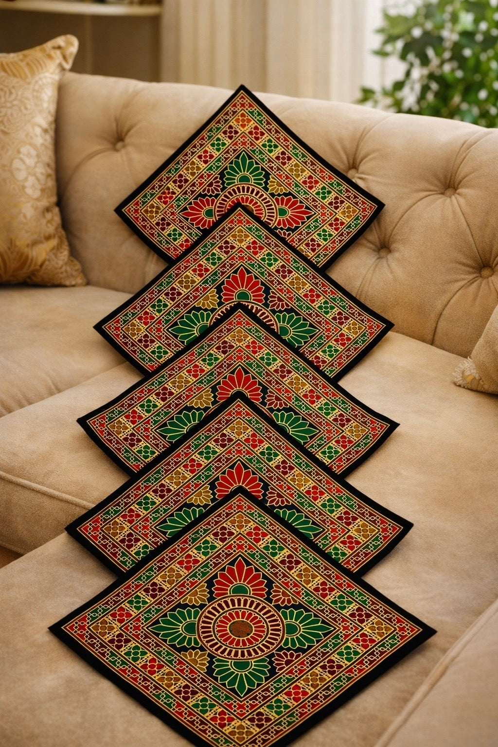Traditional Embroidered Cushion Cover Set (5 Pieces) – 16x16 Inches