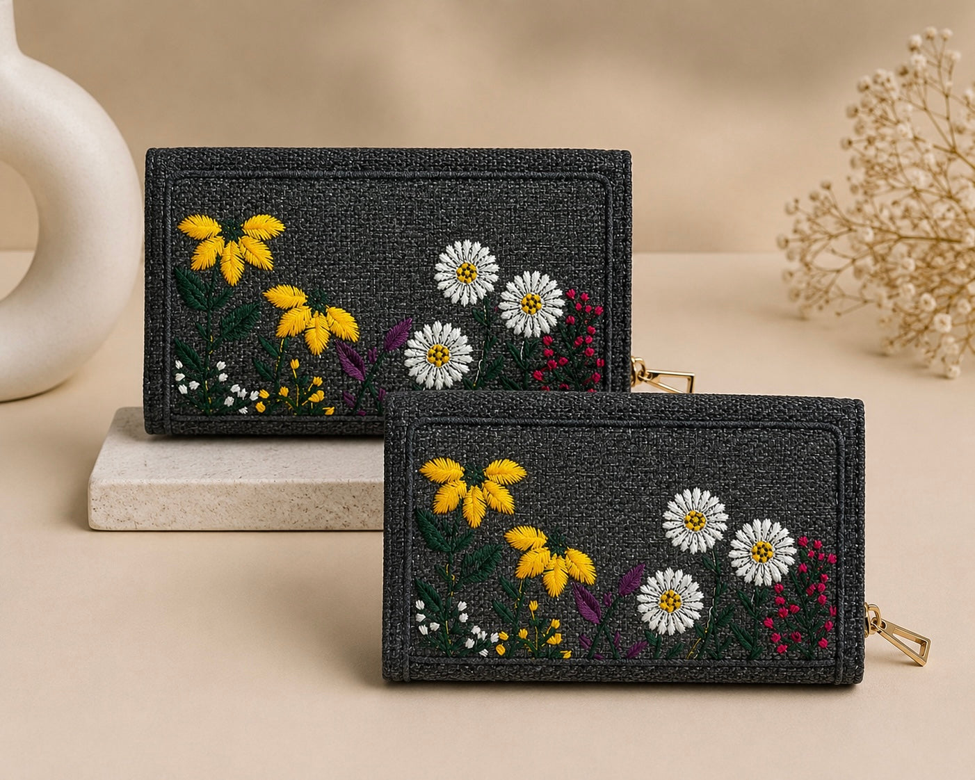 Traditional Jute Fabric Embroidered Clutches (Pack of 2)