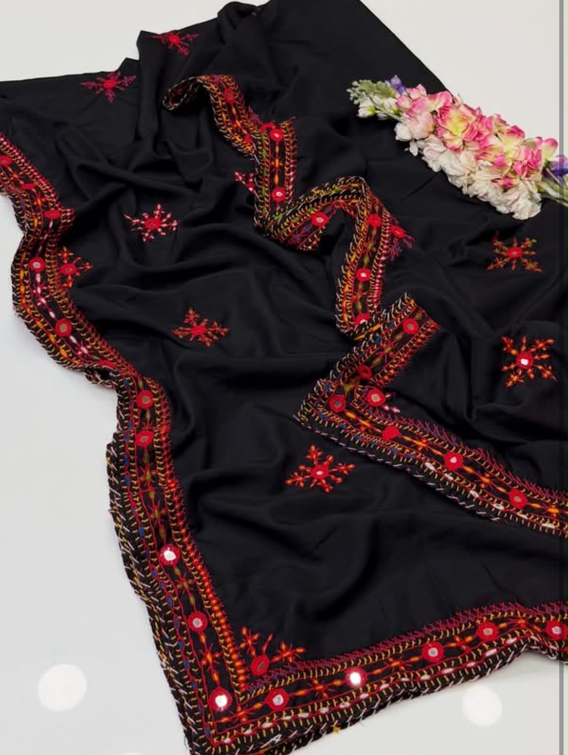 Balochi Handmade Original Mirror Work Four Side Border Swiss Voil Ladies Chadar – Full Size Traditional Shawl