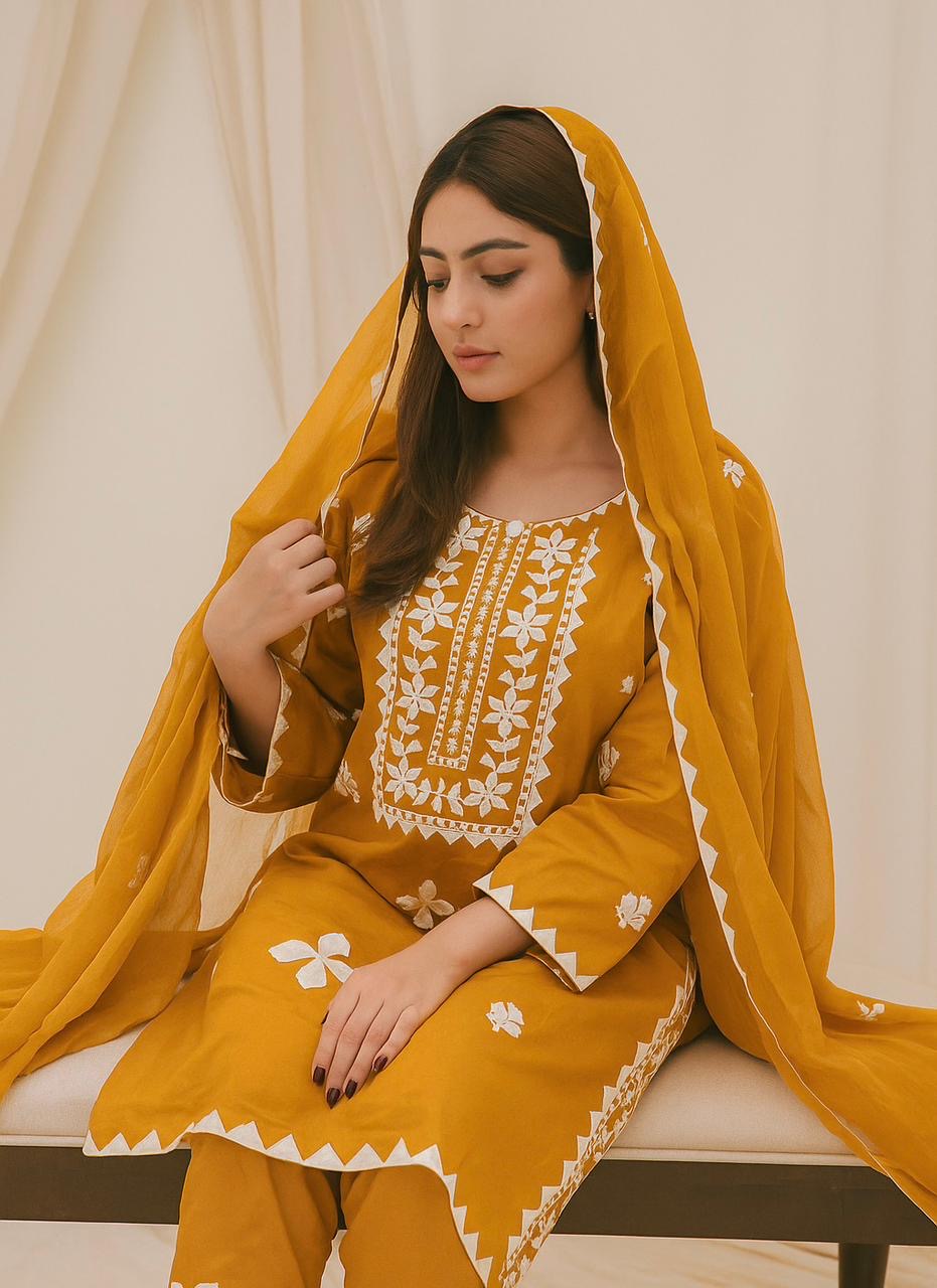 Applic Handmade With Computer Embroidery 3pc Dress 👗
