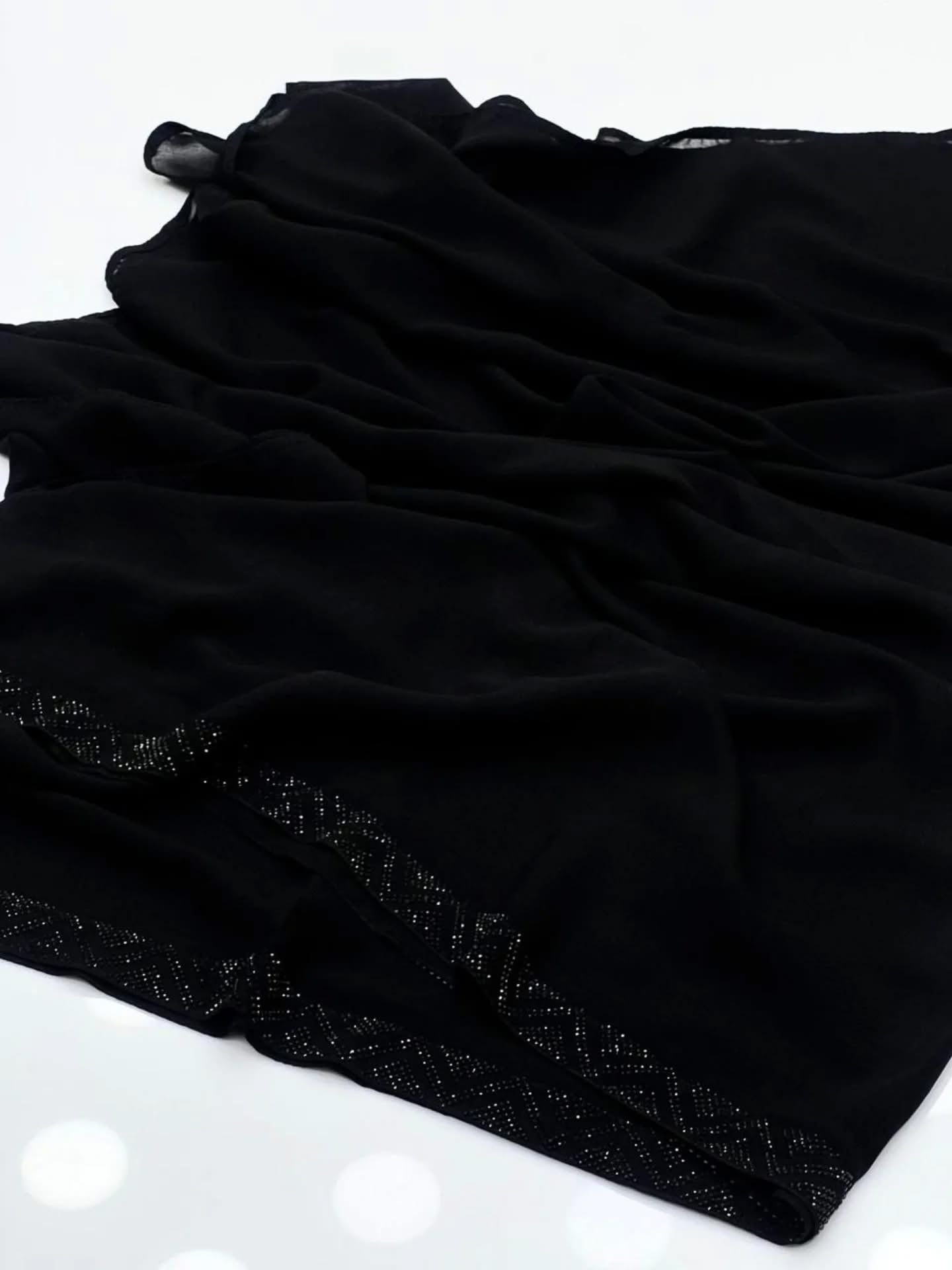 Korean Georgette Black Chadar with Stone Work Border