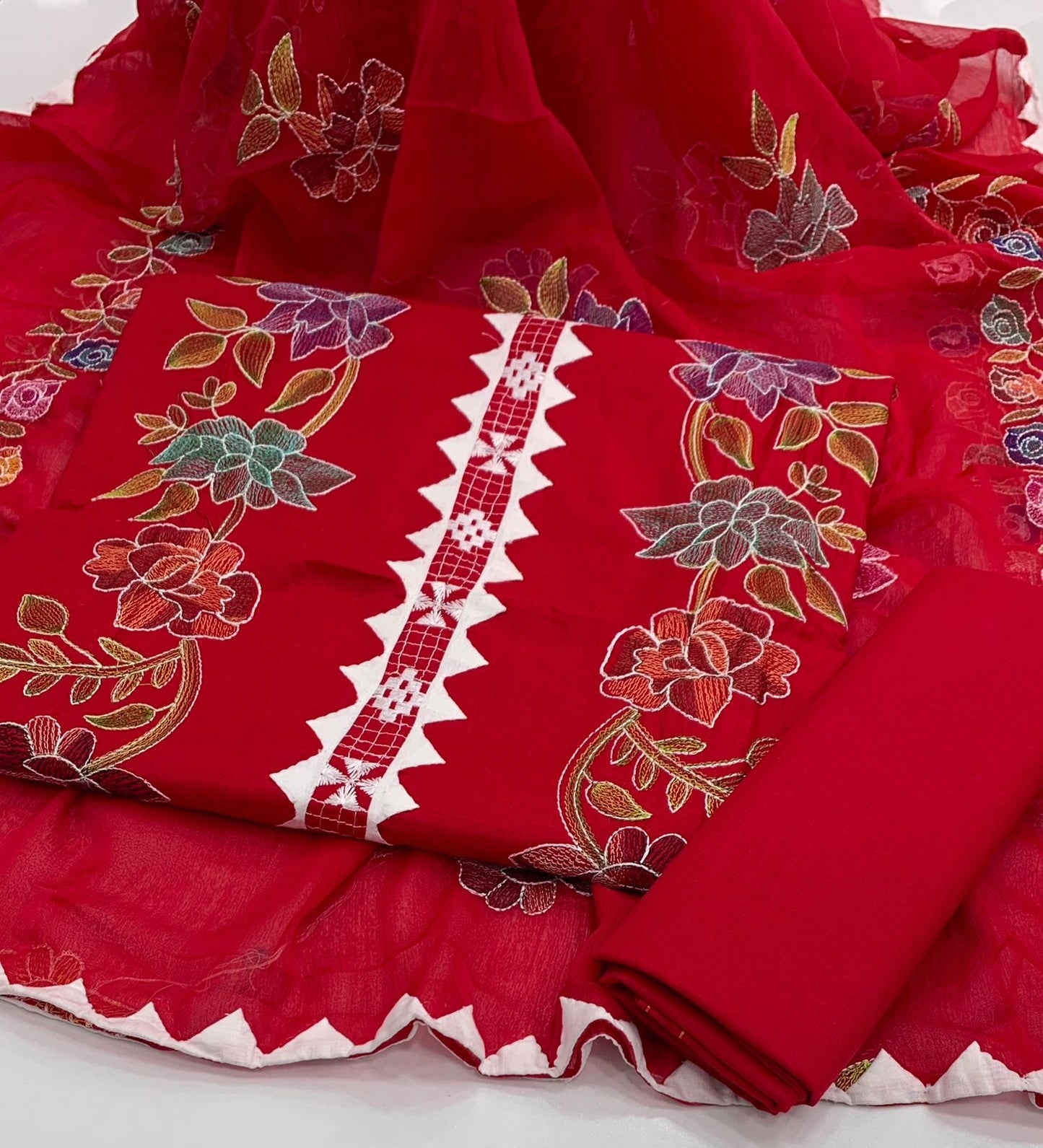 Kacha Tanka Flower Machine Embroidered With Applic Handwork 3pc Dress 👗