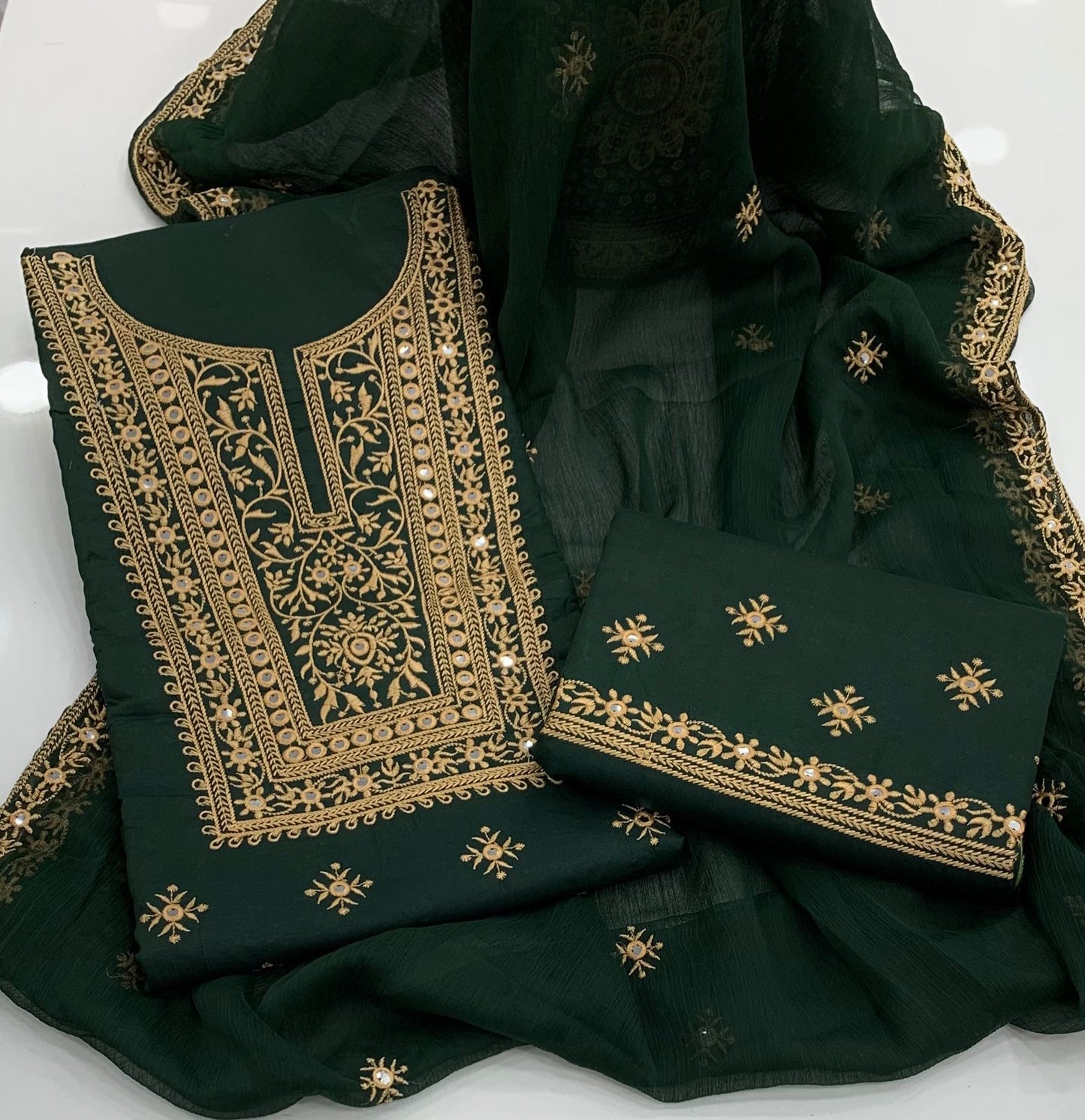 9MM Sitara Glass Gala Style Embroidered 3pc Dress
