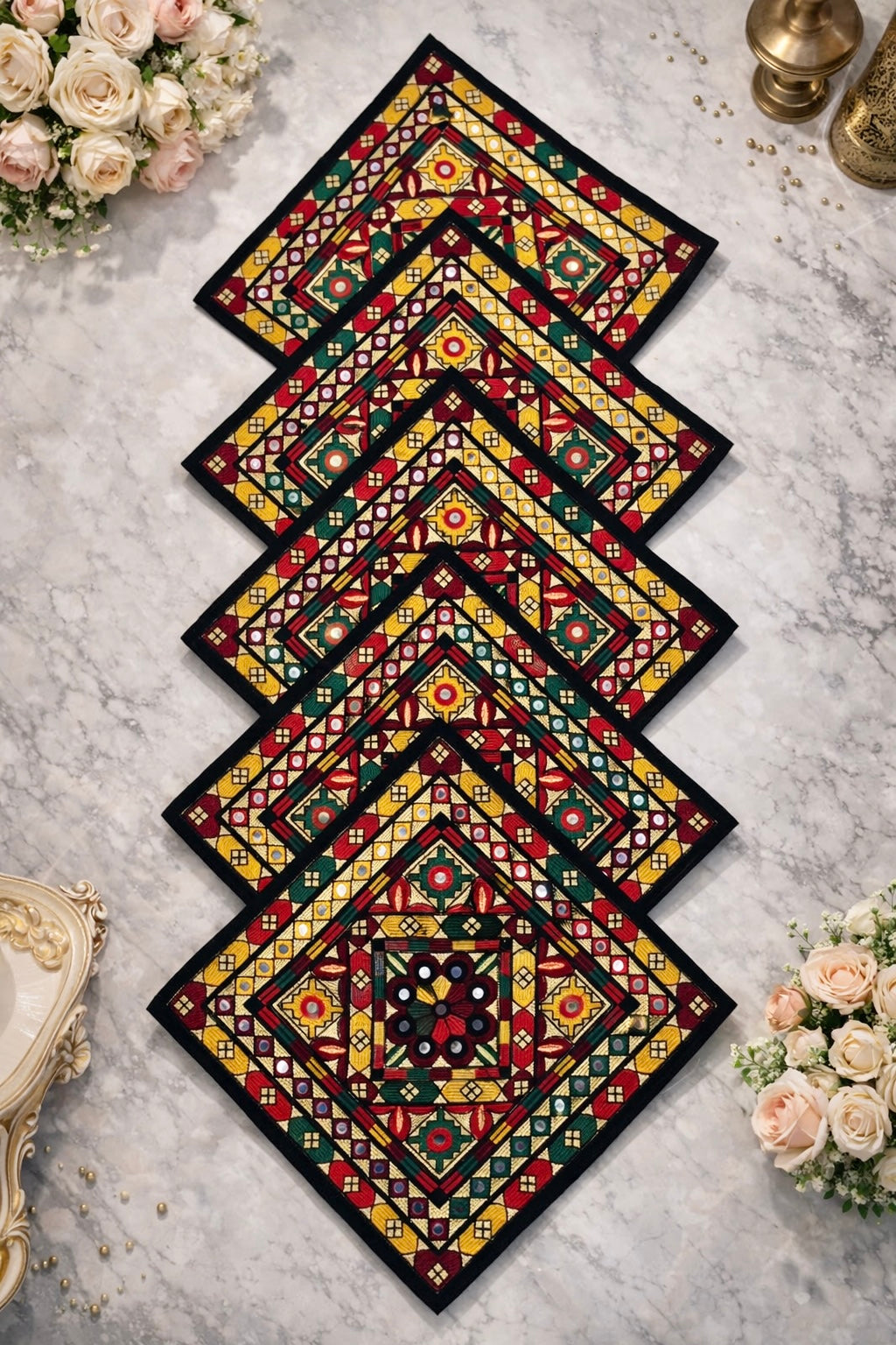 Traditional Embroidered Cushion Cover Set (5 Pieces) – 16x16 Inches