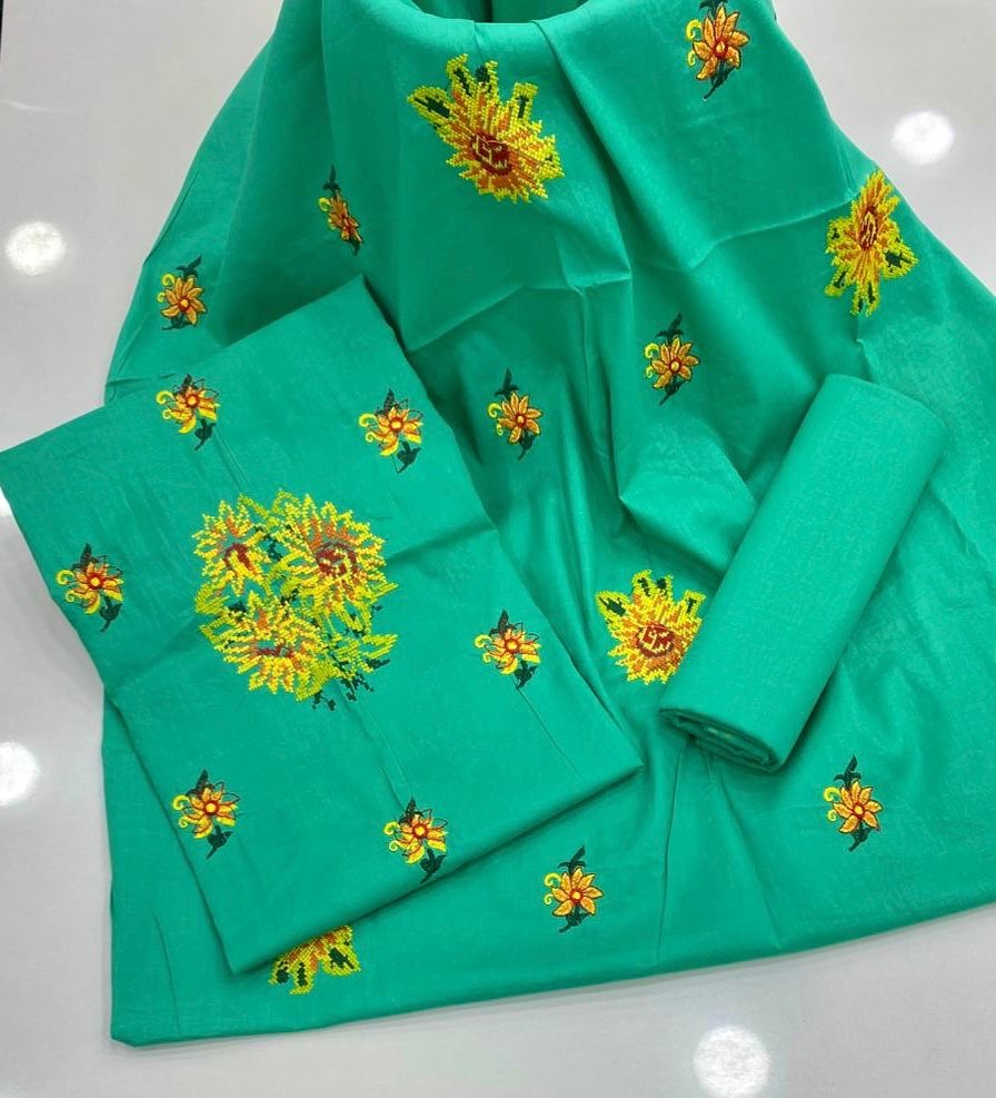 Cross Stitch Sun Flower Embroidered 3pc Dress