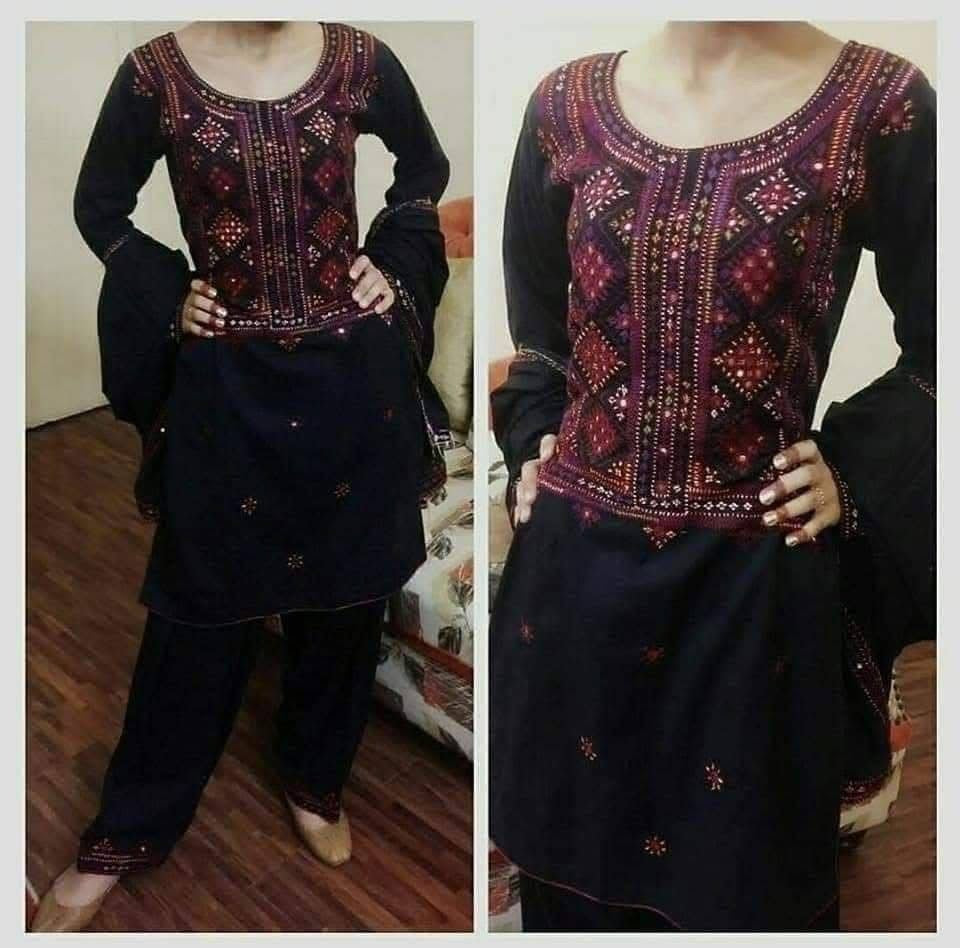 Balochi Handcrafted 3-Piece Suit with Original Mirror Work – Soft Cotton & Chiffon Dupatta
