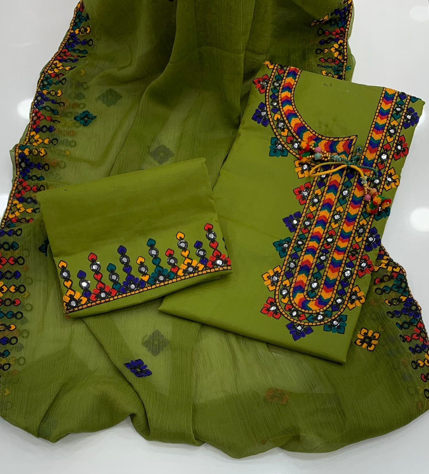 Angrakha Gala Style Arri Work 3pc Dress