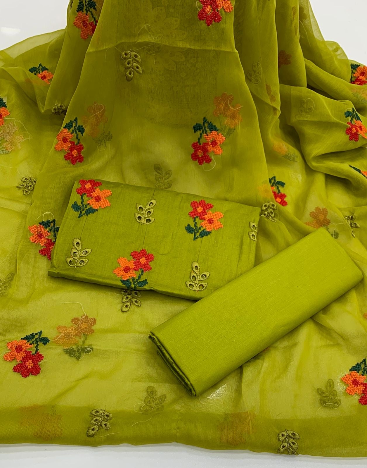 Cross Stitch Flower Bouring Embroidery 3pc Dress