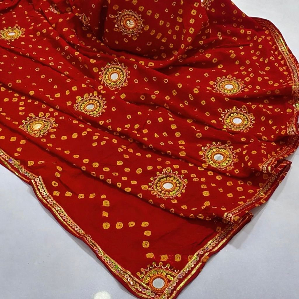 Handmade Cotton Chunri Fabric Mirror Gota Bunches Work Chaddar – 28 Floral Bunches Design